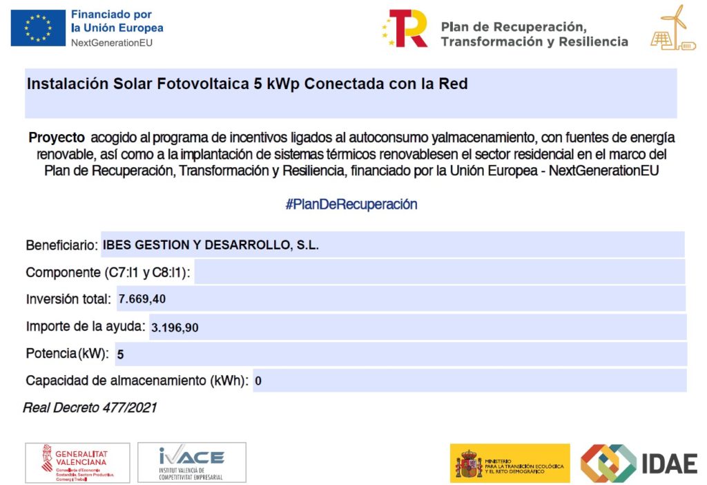 Instalación solar foltovoltaica 5 KWP conectada con la red